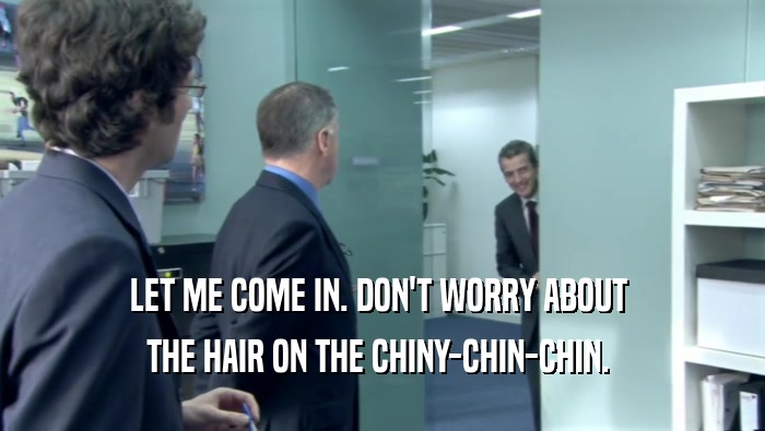 LET ME COME IN. DON'T WORRY ABOUT  THE HAIR ON THE CHINY-CHIN-CHIN.  