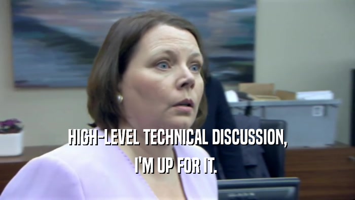 HIGH-LEVEL TECHNICAL DISCUSSION, I'M UP FOR IT.  