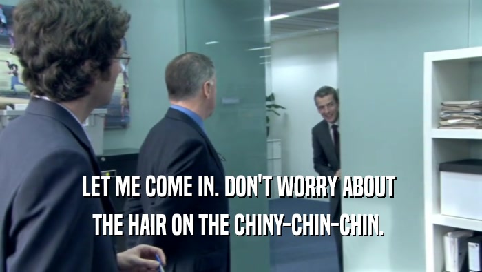 LET ME COME IN. DON'T WORRY ABOUT  THE HAIR ON THE CHINY-CHIN-CHIN.  