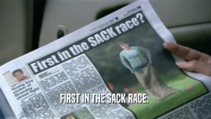 FIRST IN THE SACK RACE.   