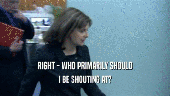 RIGHT - WHO PRIMARILY SHOULD I BE SHOUTING AT? 