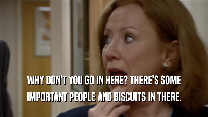 WHY DON'T YOU GO IN HERE? THERE'S SOME IMPORTANT PEOPLE AND BISCUITS IN THERE. 