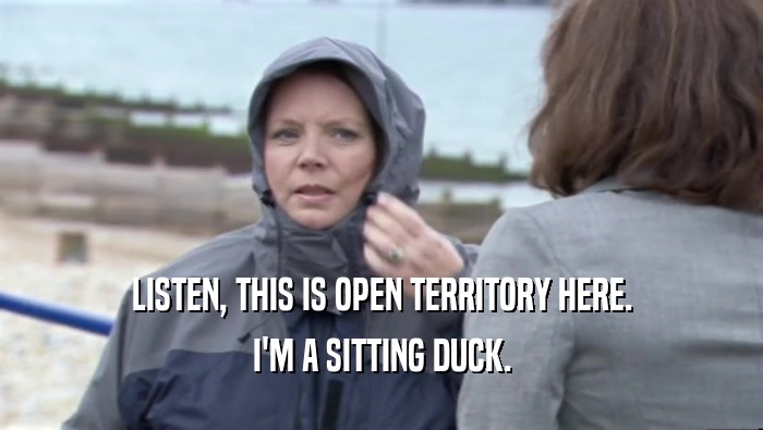 LISTEN, THIS IS OPEN TERRITORY HERE.
 I'M A SITTING DUCK.
 