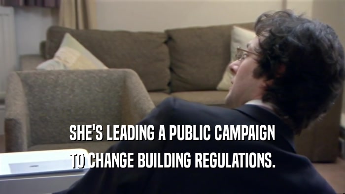 SHE'S LEADING A PUBLIC CAMPAIGN TO CHANGE BUILDING REGULATIONS. 