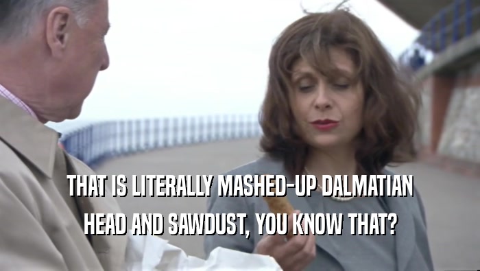 THAT IS LITERALLY MASHED-UP DALMATIAN HEAD AND SAWDUST, YOU KNOW THAT? 