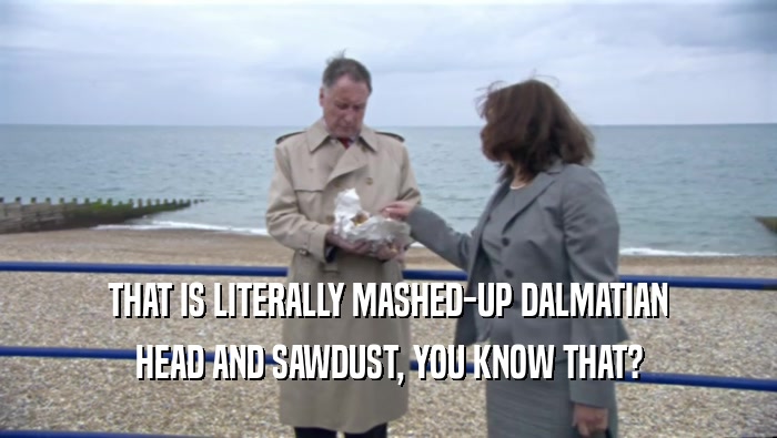 THAT IS LITERALLY MASHED-UP DALMATIAN HEAD AND SAWDUST, YOU KNOW THAT? 