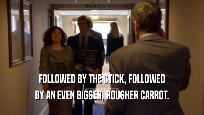 FOLLOWED BY THE STICK, FOLLOWED BY AN EVEN BIGGER, ROUGHER CARROT. 