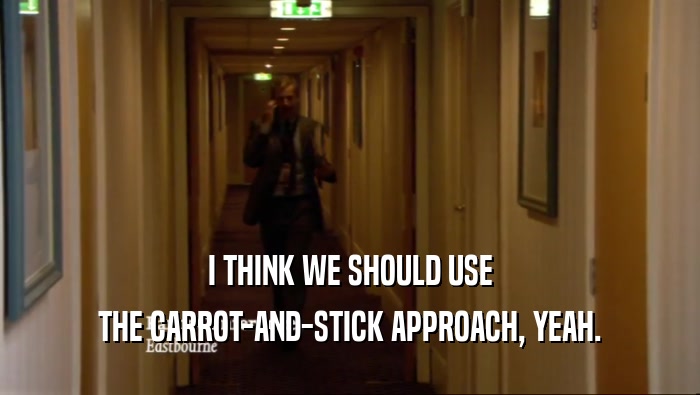 I THINK WE SHOULD USE THE CARROT-AND-STICK APPROACH, YEAH. 