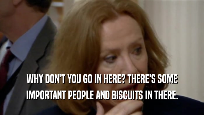 WHY DON'T YOU GO IN HERE? THERE'S SOME IMPORTANT PEOPLE AND BISCUITS IN THERE. 