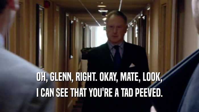 OH, GLENN, RIGHT. OKAY, MATE, LOOK,
 I CAN SEE THAT YOU'RE A TAD PEEVED.
 