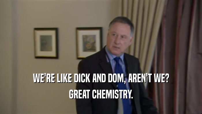 WE'RE LIKE DICK AND DOM, AREN'T WE? GREAT CHEMISTRY. 