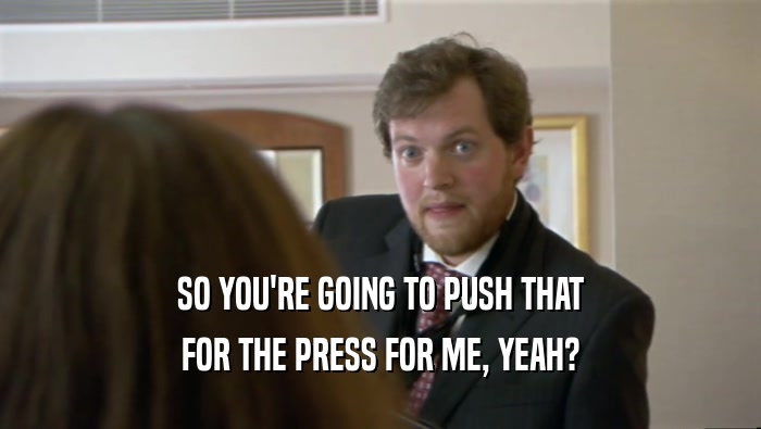 SO YOU'RE GOING TO PUSH THAT FOR THE PRESS FOR ME, YEAH? 