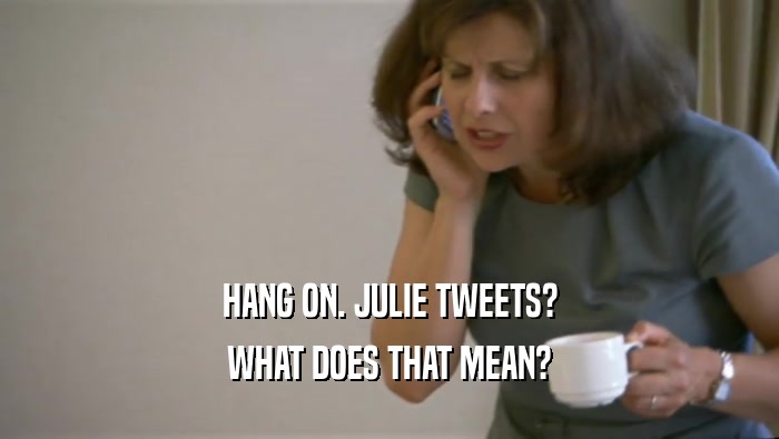 HANG ON. JULIE TWEETS?
 WHAT DOES THAT MEAN?
 