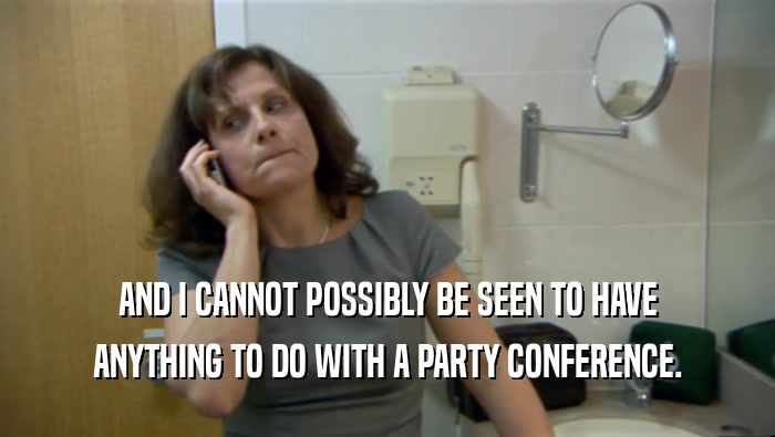 AND I CANNOT POSSIBLY BE SEEN TO HAVE ANYTHING TO DO WITH A PARTY CONFERENCE. 
