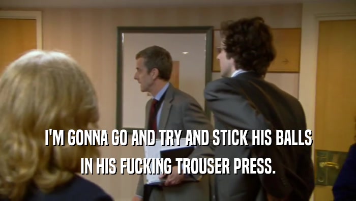 I'M GONNA GO AND TRY AND STICK HIS BALLS IN HIS FUCKING TROUSER PRESS. 