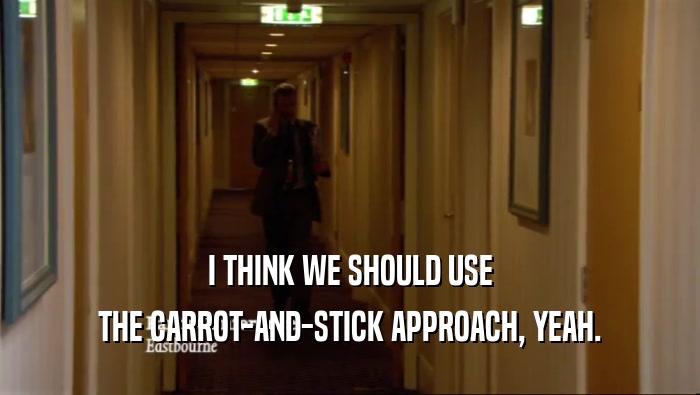 I THINK WE SHOULD USE
 THE CARROT-AND-STICK APPROACH, YEAH.
 