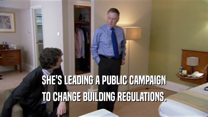 SHE'S LEADING A PUBLIC CAMPAIGN TO CHANGE BUILDING REGULATIONS. 