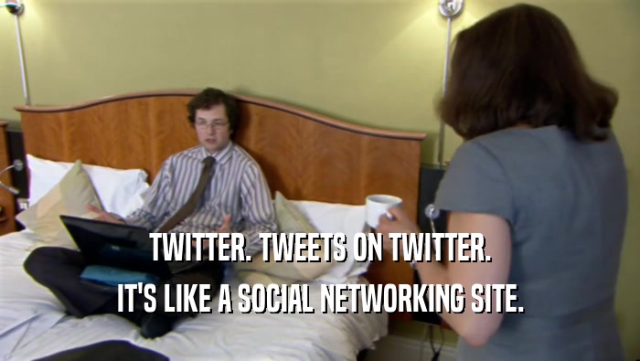 TWITTER. TWEETS ON TWITTER. IT'S LIKE A SOCIAL NETWORKING SITE. 