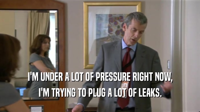 I'M UNDER A LOT OF PRESSURE RIGHT NOW,
 I'M TRYING TO PLUG A LOT OF LEAKS.
 