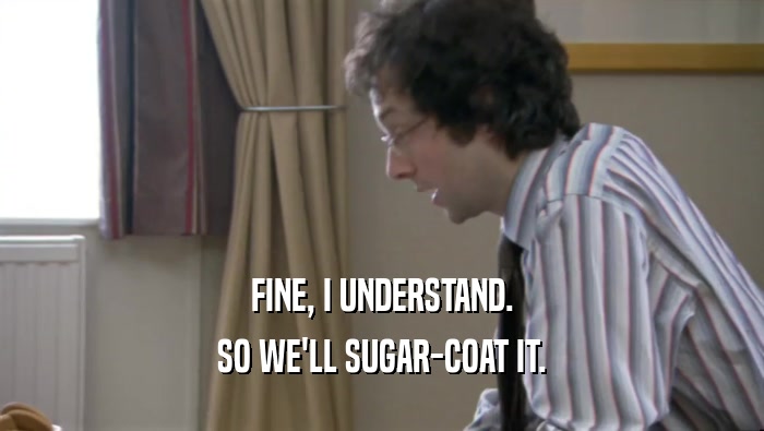 FINE, I UNDERSTAND. SO WE'LL SUGAR-COAT IT. 