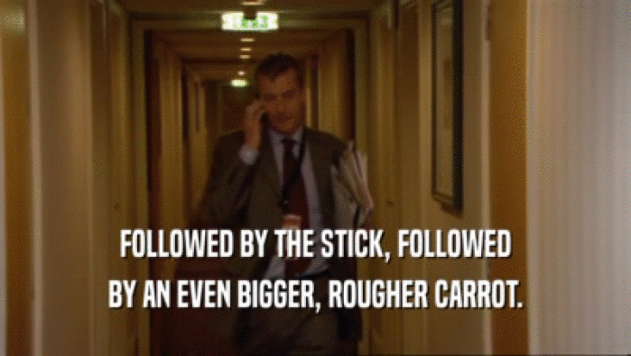 FOLLOWED BY THE STICK, FOLLOWED
 BY AN EVEN BIGGER, ROUGHER CARROT.
 