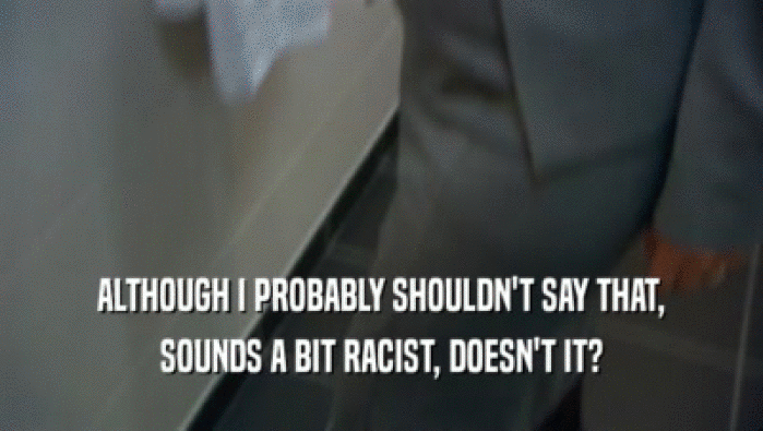 ALTHOUGH I PROBABLY SHOULDN'T SAY THAT, SOUNDS A BIT RACIST, DOESN'T IT? 