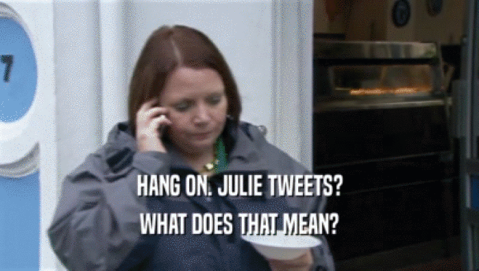 HANG ON. JULIE TWEETS?
 WHAT DOES THAT MEAN?
 