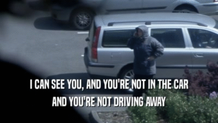 I CAN SEE YOU, AND YOU'RE NOT IN THE CAR AND YOU'RE NOT DRIVING AWAY 