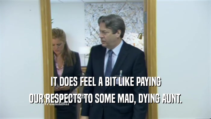 IT DOES FEEL A BIT LIKE PAYING OUR RESPECTS TO SOME MAD, DYING AUNT. 
