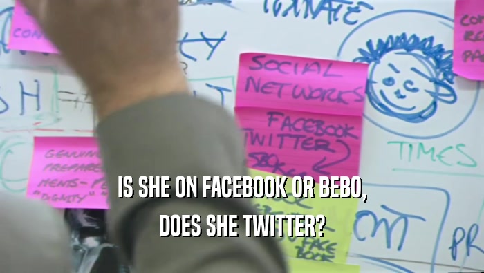 IS SHE ON FACEBOOK OR BEBO, DOES SHE TWITTER? 