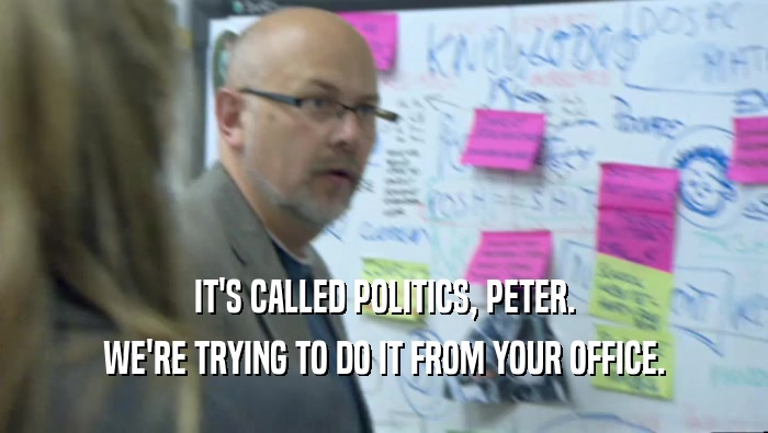 IT'S CALLED POLITICS, PETER. WE'RE TRYING TO DO IT FROM YOUR OFFICE. 