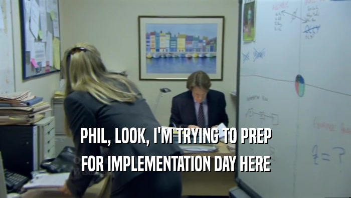 PHIL, LOOK, I'M TRYING TO PREP FOR IMPLEMENTATION DAY HERE 
