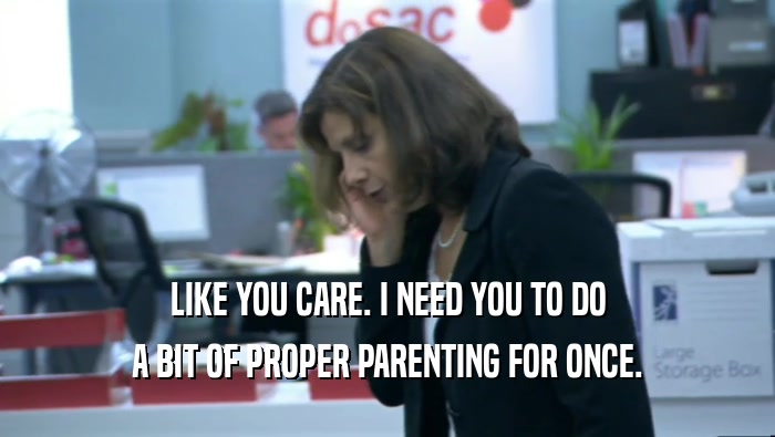 LIKE YOU CARE. I NEED YOU TO DO A BIT OF PROPER PARENTING FOR ONCE. 