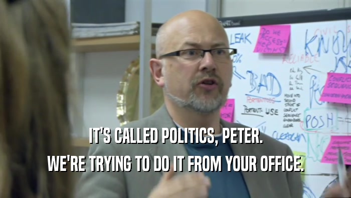 IT'S CALLED POLITICS, PETER. WE'RE TRYING TO DO IT FROM YOUR OFFICE. 
