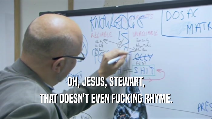 OH, JESUS, STEWART,
 THAT DOESN'T EVEN FUCKING RHYME.
 