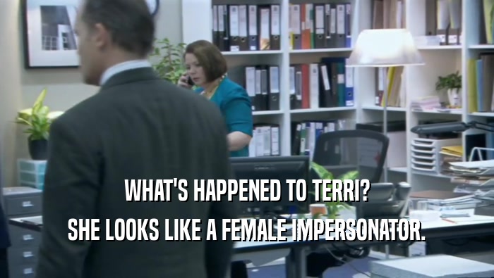 WHAT'S HAPPENED TO TERRI? SHE LOOKS LIKE A FEMALE IMPERSONATOR. 