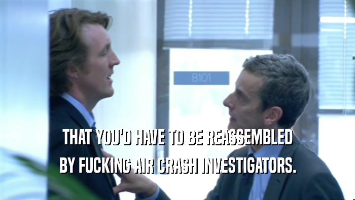 THAT YOU'D HAVE TO BE REASSEMBLED BY FUCKING AIR CRASH INVESTIGATORS. 