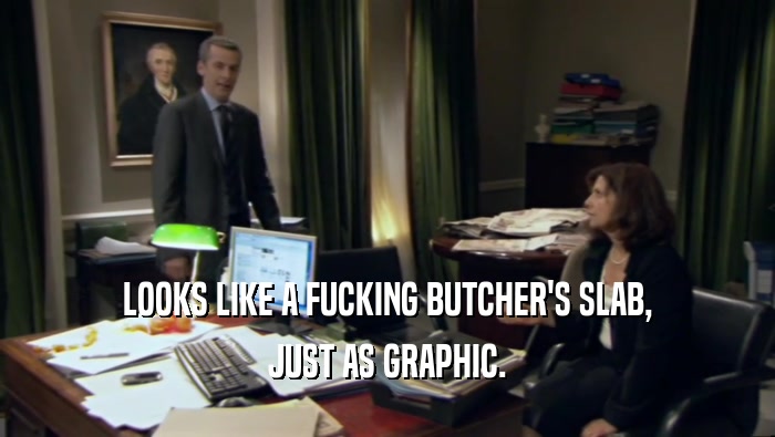 LOOKS LIKE A FUCKING BUTCHER'S SLAB, JUST AS GRAPHIC. 