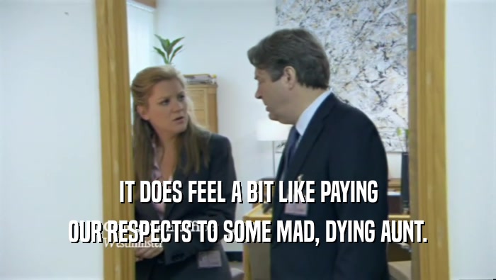 IT DOES FEEL A BIT LIKE PAYING OUR RESPECTS TO SOME MAD, DYING AUNT. 