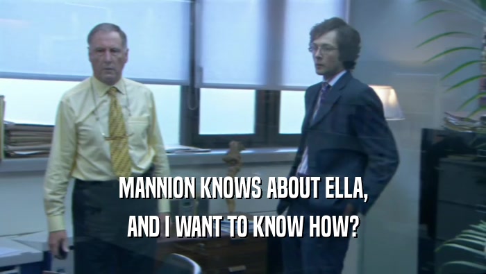 MANNION KNOWS ABOUT ELLA, AND I WANT TO KNOW HOW? 