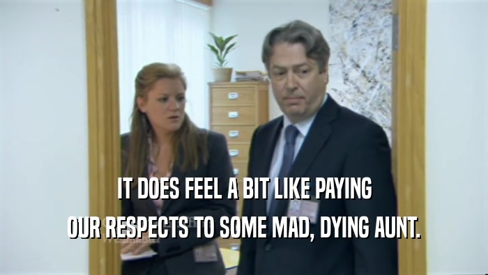 IT DOES FEEL A BIT LIKE PAYING OUR RESPECTS TO SOME MAD, DYING AUNT. 