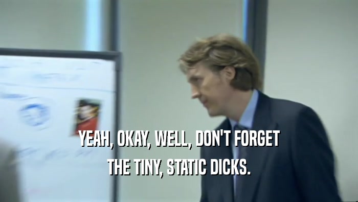YEAH, OKAY, WELL, DON'T FORGET
 THE TINY, STATIC DICKS.
 