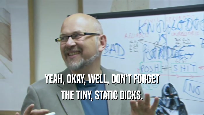 YEAH, OKAY, WELL, DON'T FORGET THE TINY, STATIC DICKS. 