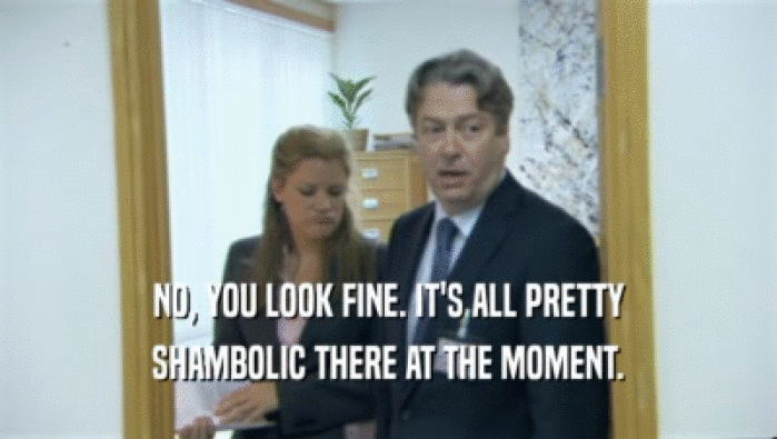 NO, YOU LOOK FINE. IT'S ALL PRETTY SHAMBOLIC THERE AT THE MOMENT. 