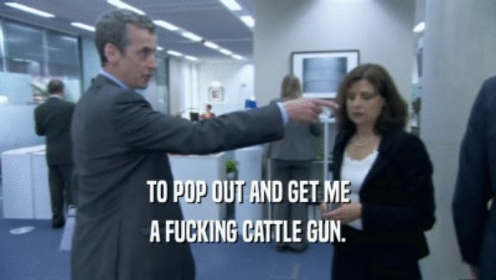 TO POP OUT AND GET ME
 A FUCKING CATTLE GUN.
 