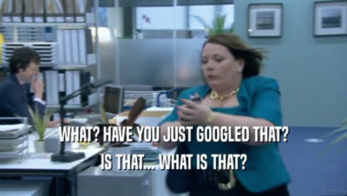 WHAT? HAVE YOU JUST GOOGLED THAT? IS THAT... WHAT IS THAT? 