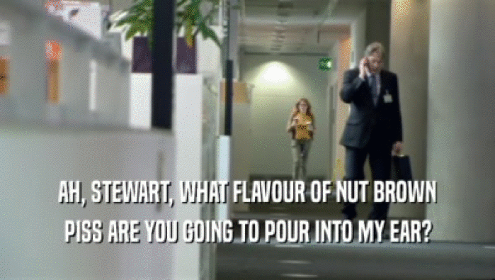 AH, STEWART, WHAT FLAVOUR OF NUT BROWN PISS ARE YOU GOING TO POUR INTO MY EAR? 