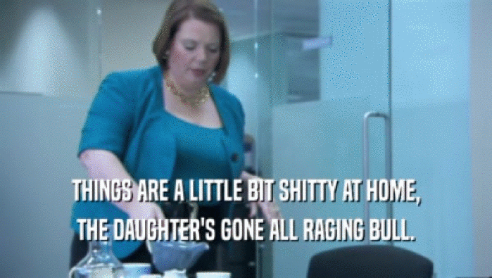 THINGS ARE A LITTLE BIT SHITTY AT HOME, THE DAUGHTER'S GONE ALL RAGING BULL. 