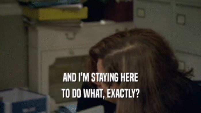 AND I'M STAYING HERE TO DO WHAT, EXACTLY? 