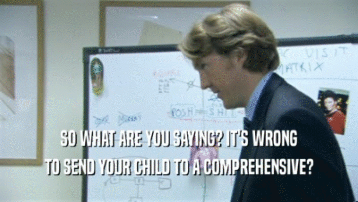 SO WHAT ARE YOU SAYING? IT'S WRONG
 TO SEND YOUR CHILD TO A COMPREHENSIVE?
 